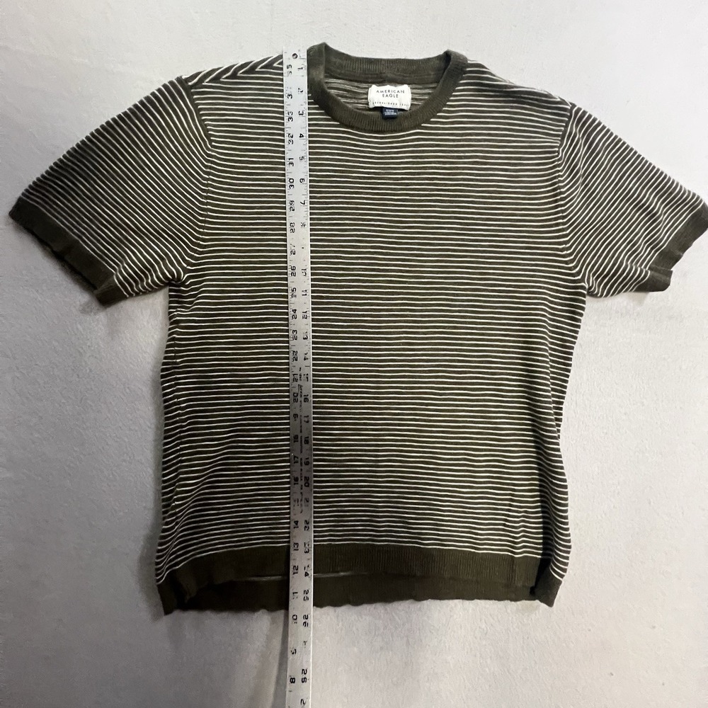 American Eagle T-Shirt Men's Size Medium Green White Striped Short Sleeve Ringer - Picture 5 of 7